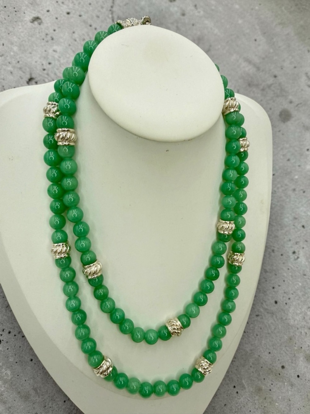 Natural Jadeite Jade 36” Bead Necklace Sterling Silver 134g Stunning Green Beads